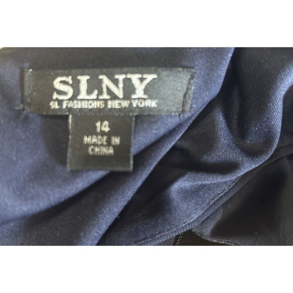 SLYN Women's 14 Beaded Bow Collar Hi Lo Sleeveless Pink  Blue Formal Dress - Picture 14 of 15